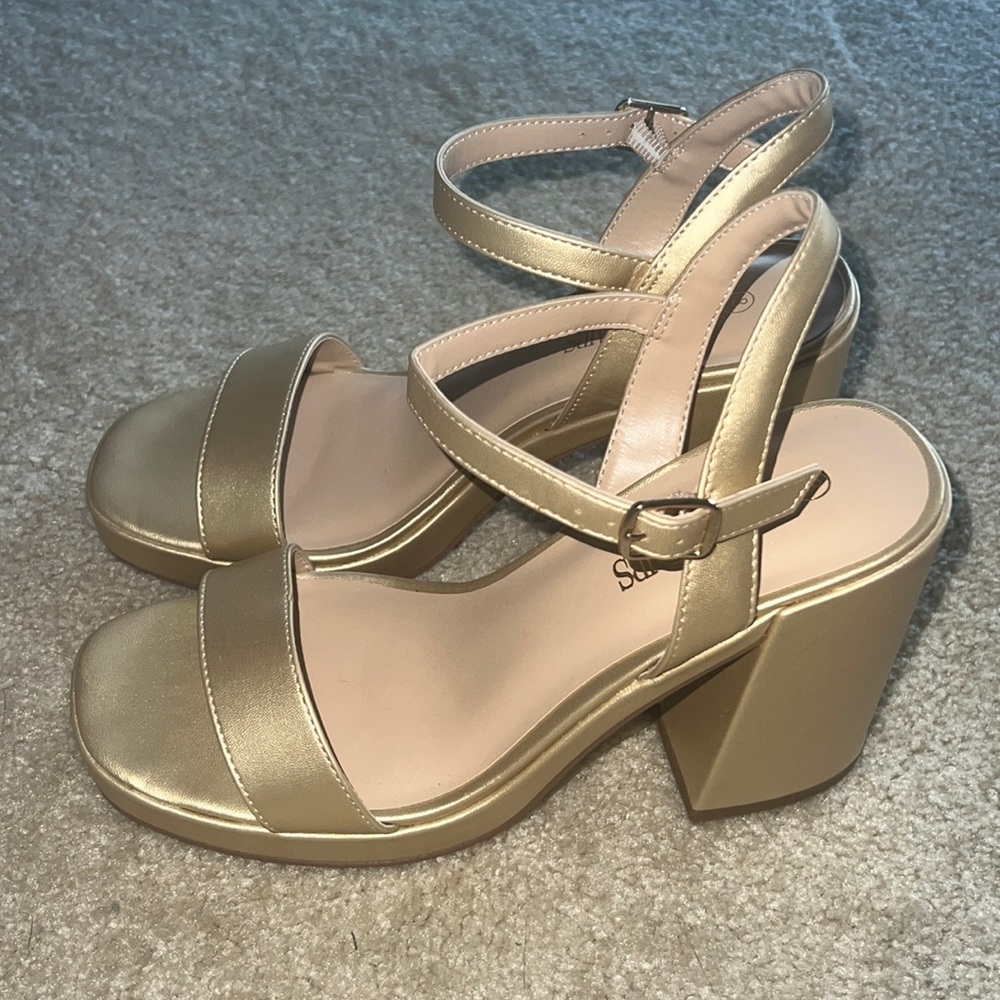 Strappy Gold Chunky Heels